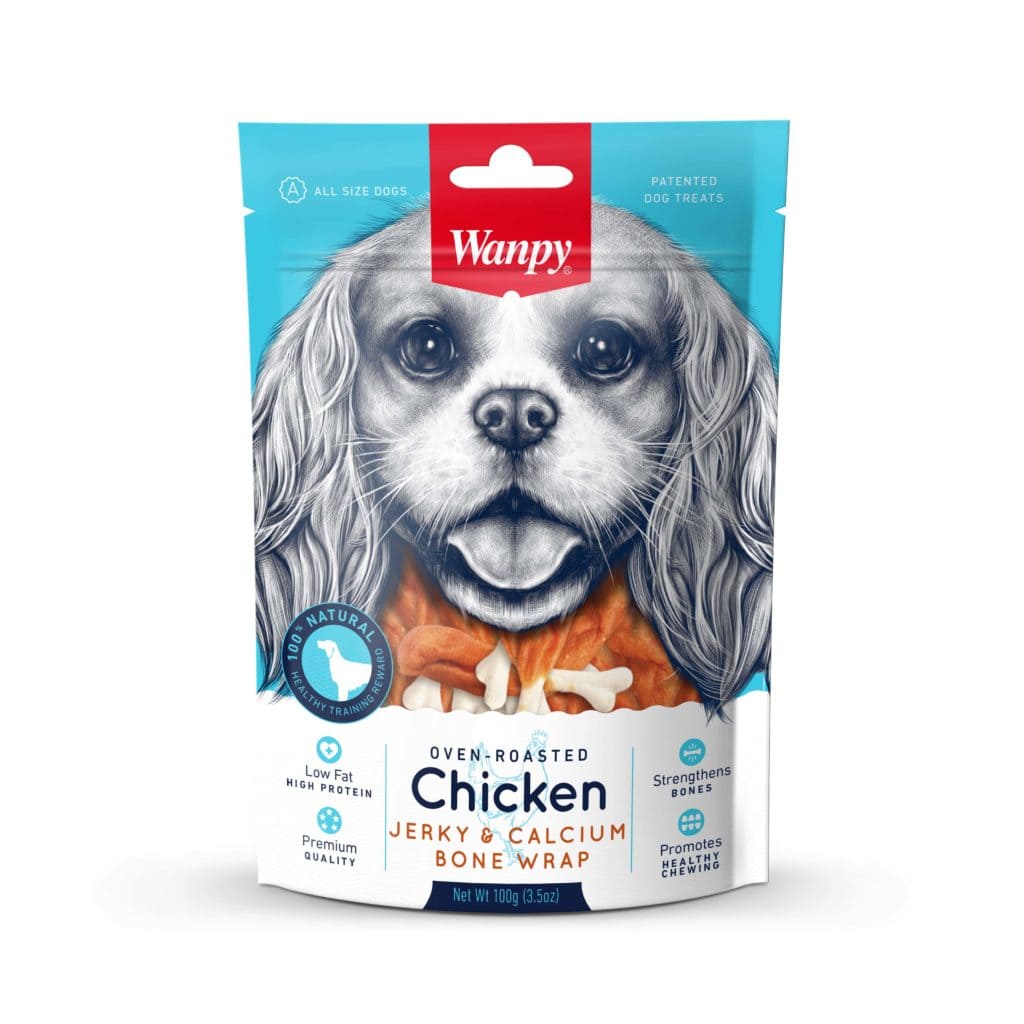 تشویقی سگ ونپی با طعم مرغ و کلسیم Chicken Jerky & Calcium Bone Wrap وزن 100 گرم