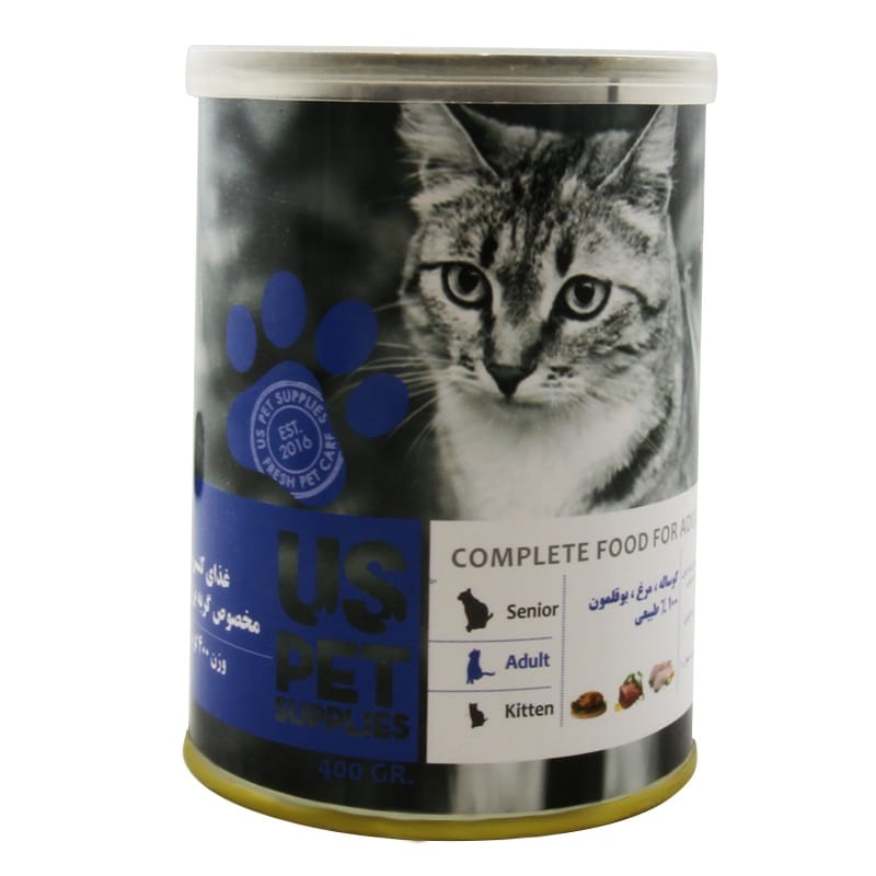 کنسرو غذای گربه یو اس پت با طعم گوساله،مرغ و بوقلمون UsPet Canned Food With Chicken & Veal & Turkey وزن 400 گرم