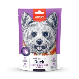 تشویقی سگ ونپی با طعم اردک و پوست خام Wanpy Duck Jerky & Rawhide Wraps وزن 100 گرم