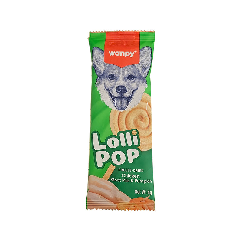 تشویقی آبنباتی سگ ونپی با طعم مرغ، شیر بز و کدو تنبل Wanpy Freeze Dried Lollipop بسته 10 عددی