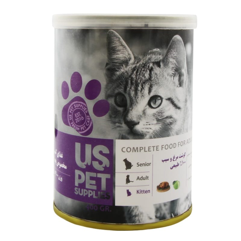کنسرو غذای بچه گربه یو اس پت با طعم گوشت مرغ و سیب UsPet Canned Food With Chicken & Apple وزن 400 گرم